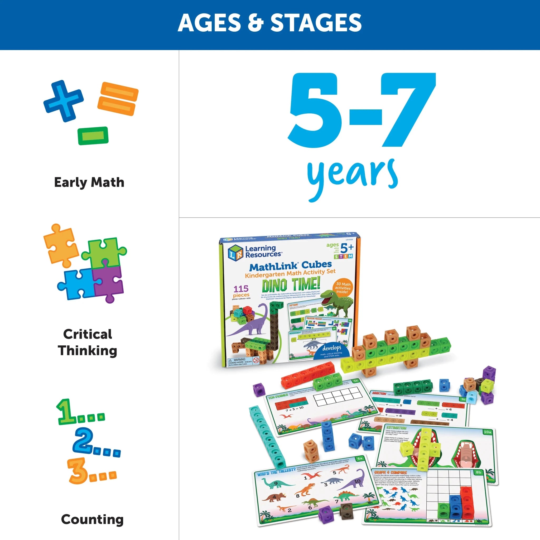 Learning Resources MathLink® Cubes Activity Set - Dino Time - Image 6