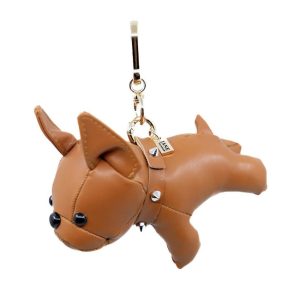Faux Leather Bulldog Bag Charm in Brown