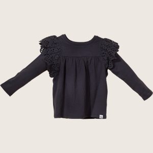 Ruffle Shoulder Tee TGHKT39 - Black / 9-12m