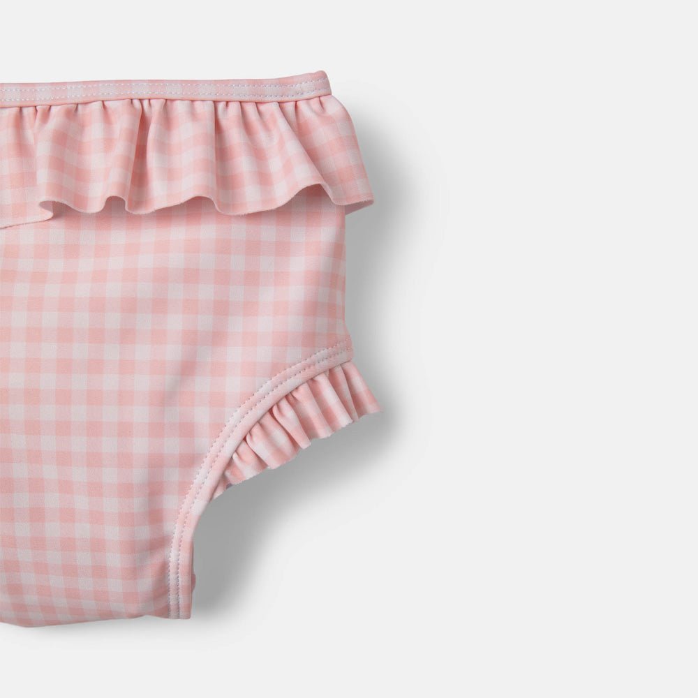 rise little earthling Ruffle Bow 2-pc Bathing Suit - Peach Gingham / 0-6m - Image 3