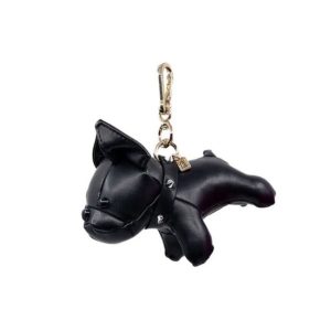 Faux Leather Bulldog Bag Charm in Black