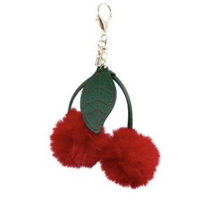 Faux Fur Pom Cherry Bag Charm in Red