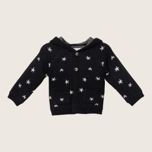 Hooded Jacquard Cardigan BBHSW03 - Anthracite Stars / 0-3m