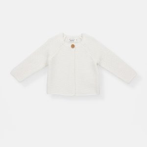 Rise Little Earthling Texture Knit Cardi - Antique White / 0-3m