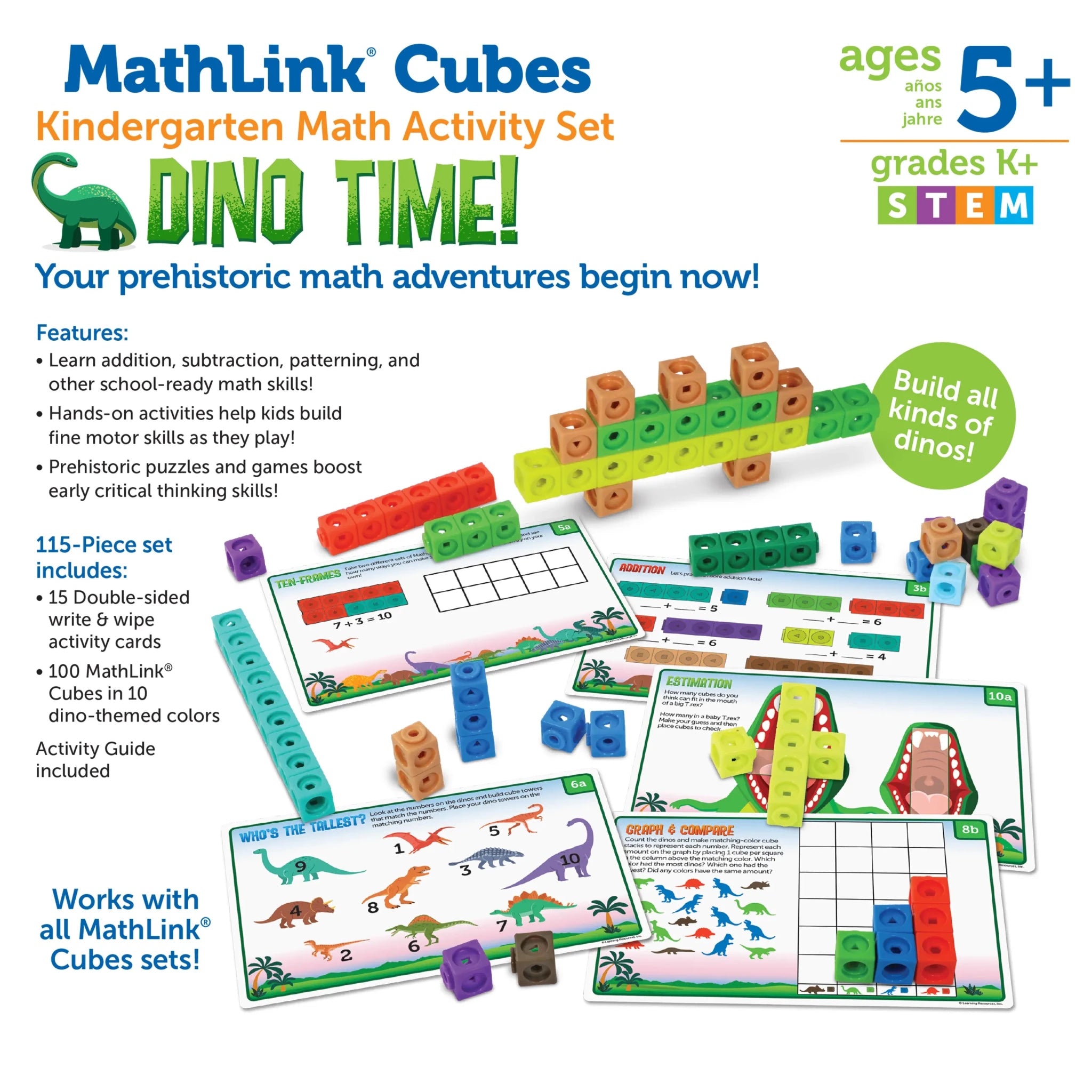 Learning Resources MathLink® Cubes Activity Set - Dino Time - Image 5