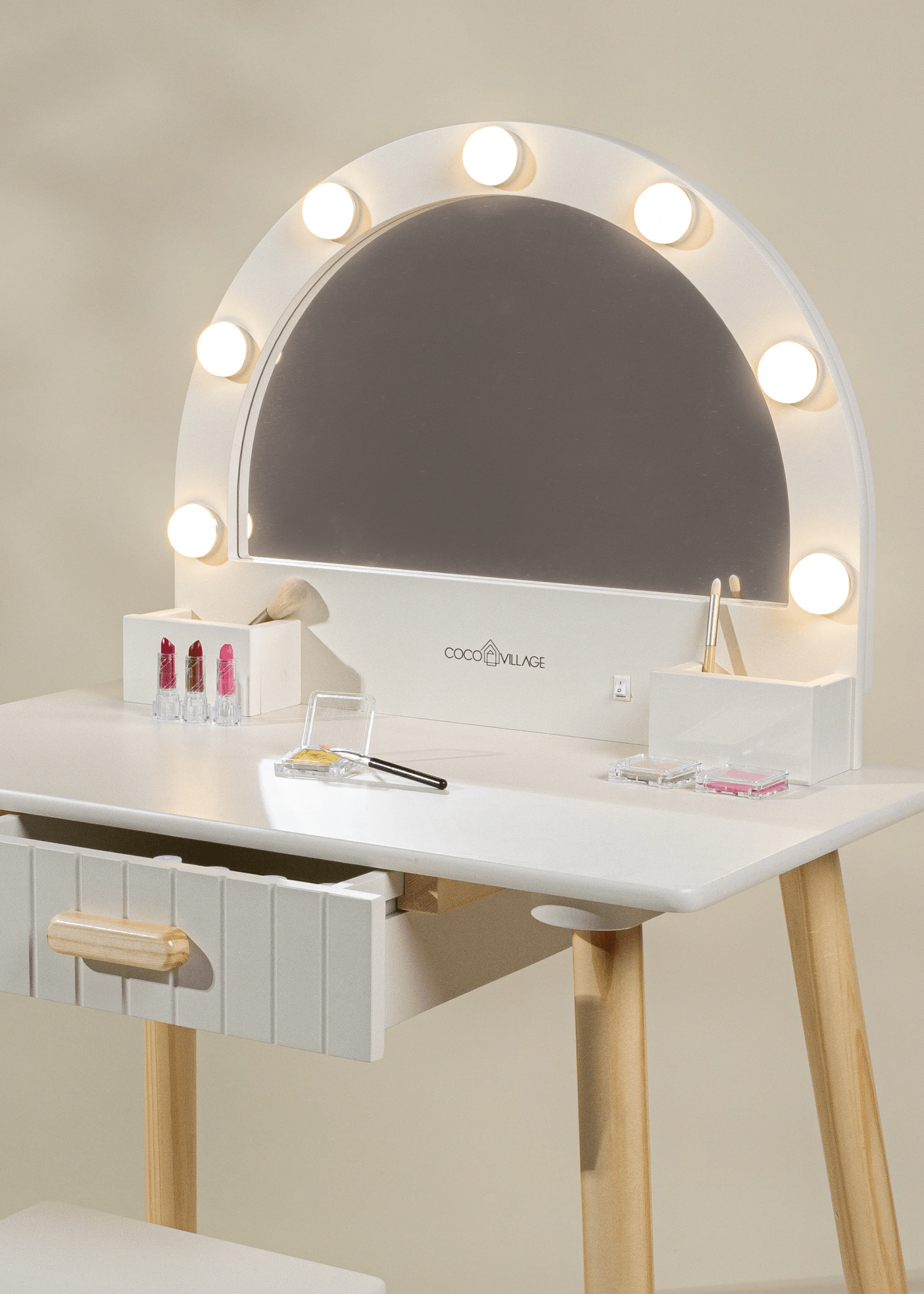 Coco Village Wooden Play Vanity with Lighted Mirror & Stool - Image 3