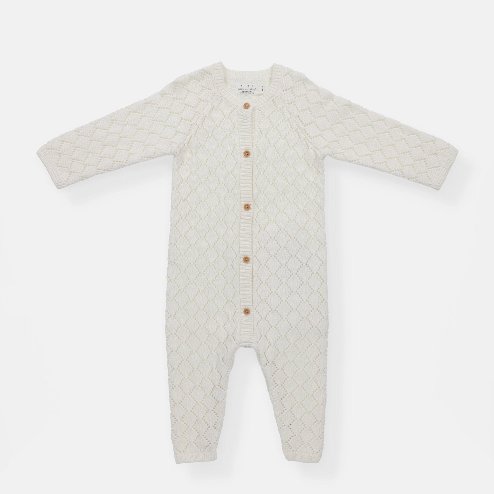 rise little earthling Pointelle Romper - Antique White / 12-18m