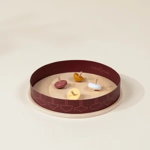 Exclusive Coco Village Set of 4 Wooden Spinning Tops with Arena