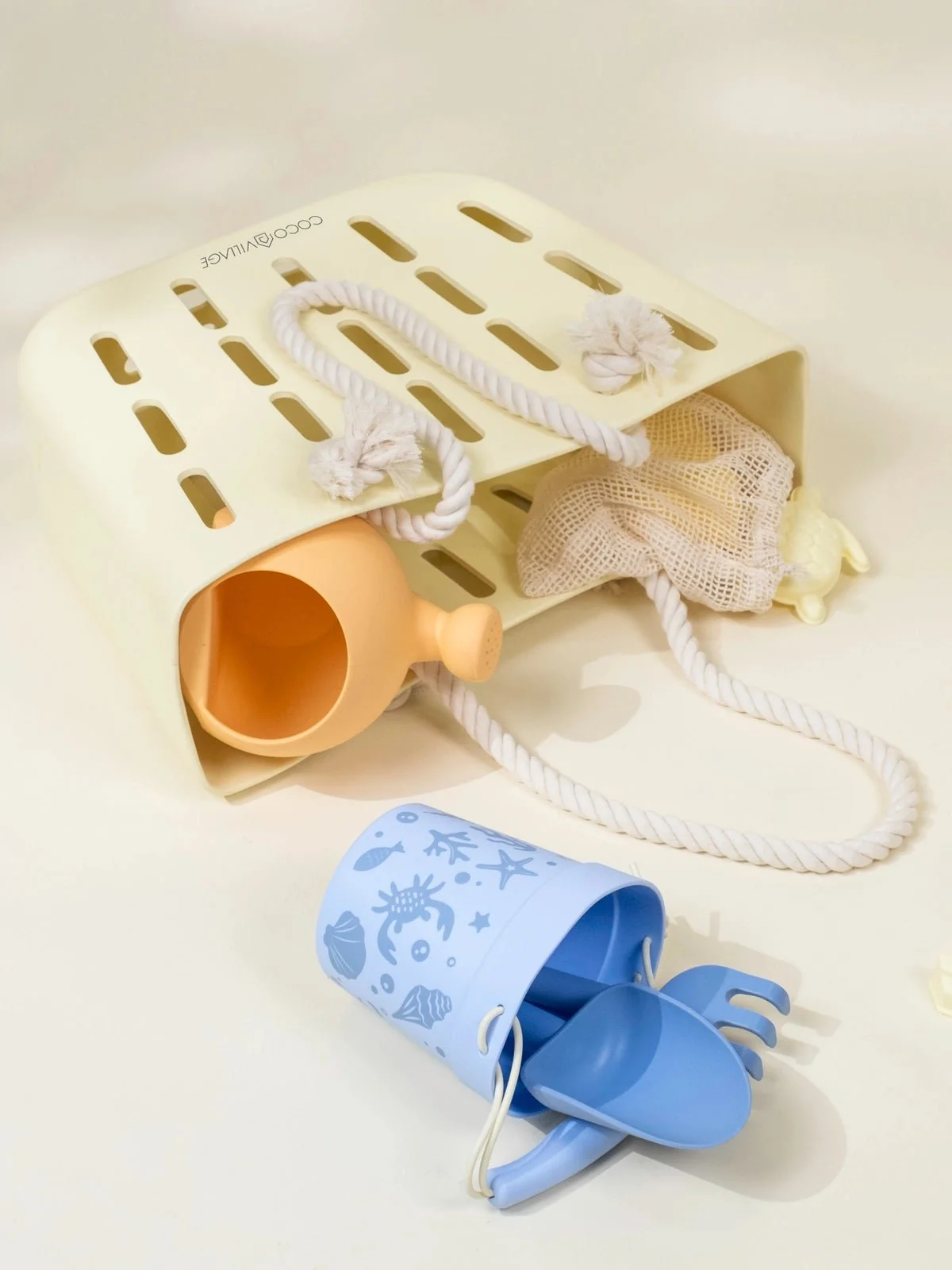 Coco Village EVA Waterproof Beach Bag With Cotton Handle Rope - Cream - Image 3