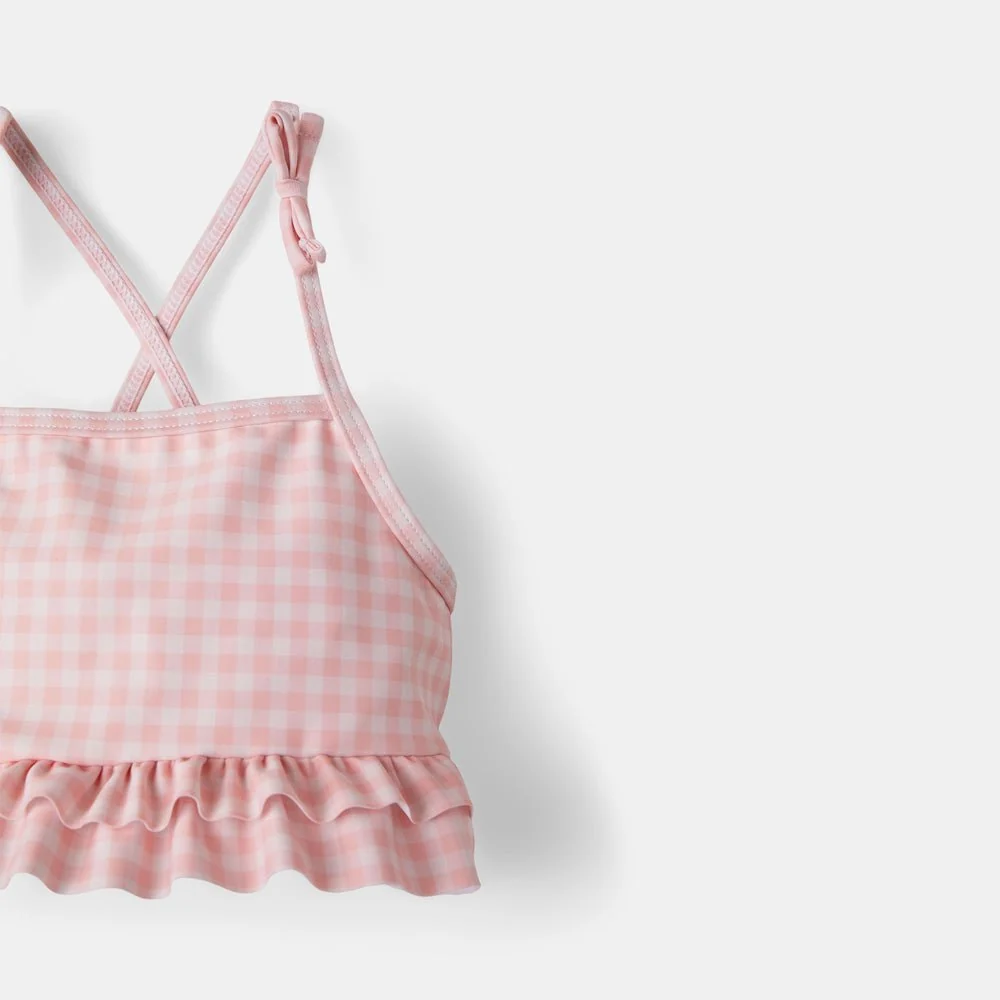 rise little earthling Ruffle Bow 2-pc Bathing Suit - Peach Gingham / 0-6m - Image 2