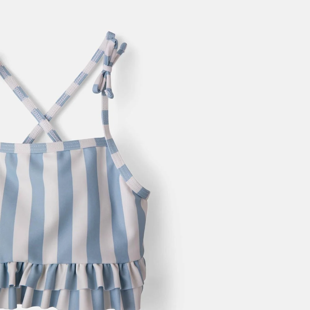 rise little earthling Ruffle Bow 2-pc Bathing Suit - Peach Gingham / 0-6m - Image 5